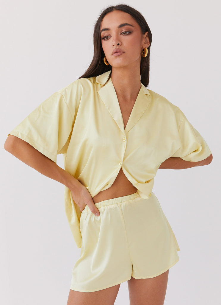 Julia Satin Oversized Shirt - Lemon