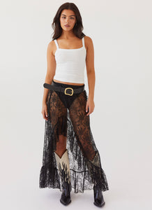 Womens Florentina Lace Maxi Skirt in the colour Black in front of a light grey background