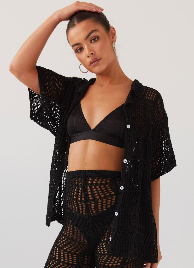 Cabo Paradise Crochet Shirt - Black