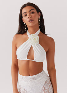 Lori Crossover Crop Top - White