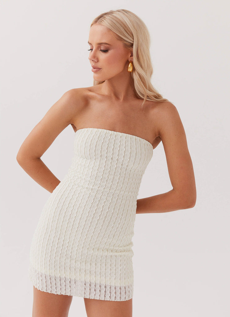 Womens Calm Waters Knit Mini Dress in the colour Cream in front of a light grey background