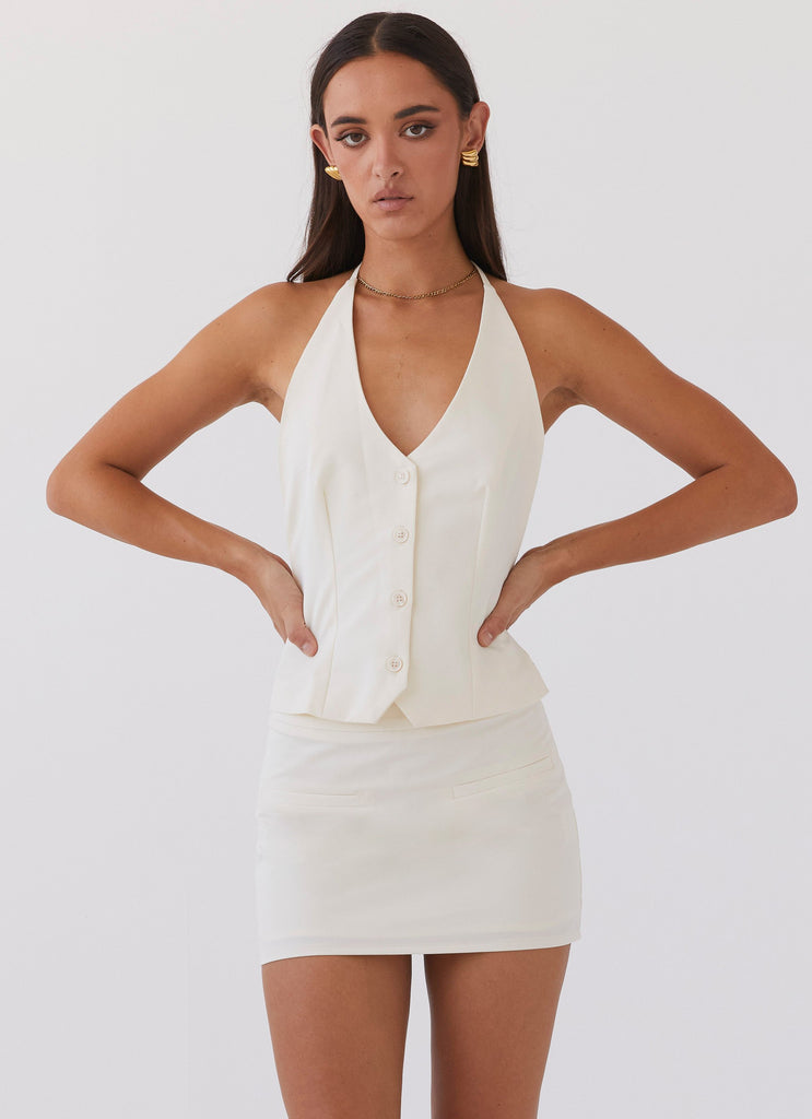 Womens Sarah Mini Skirt in the colour Ivory in front of a light grey background