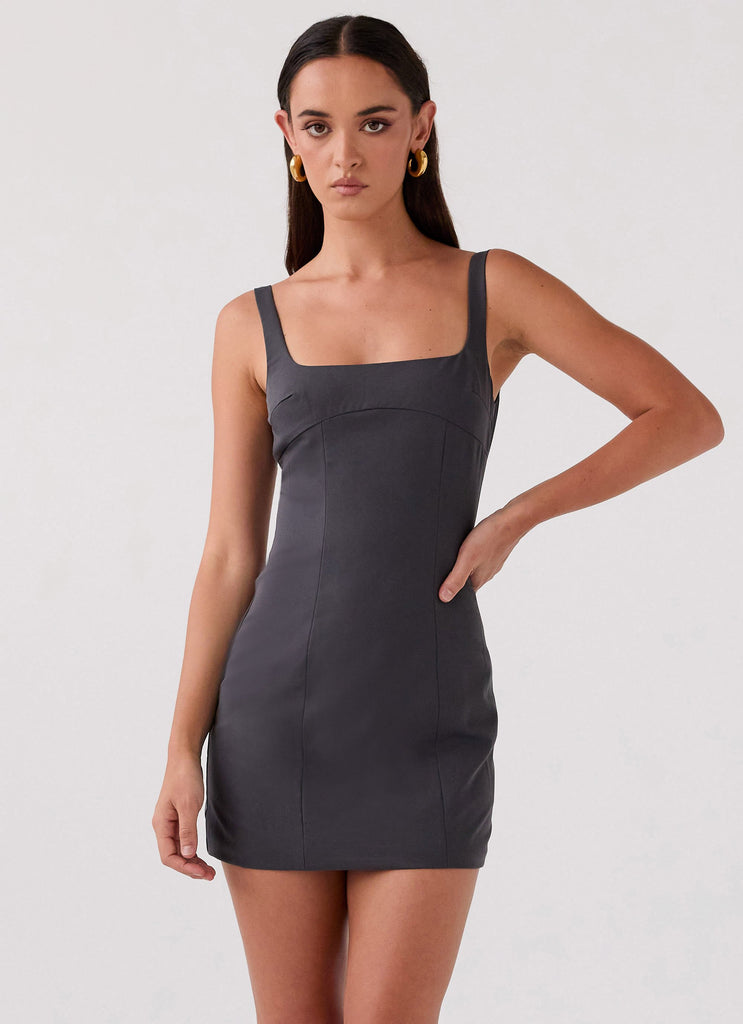 Womens Its For You Mini Dress in the colour Charcoal in front of a light grey background