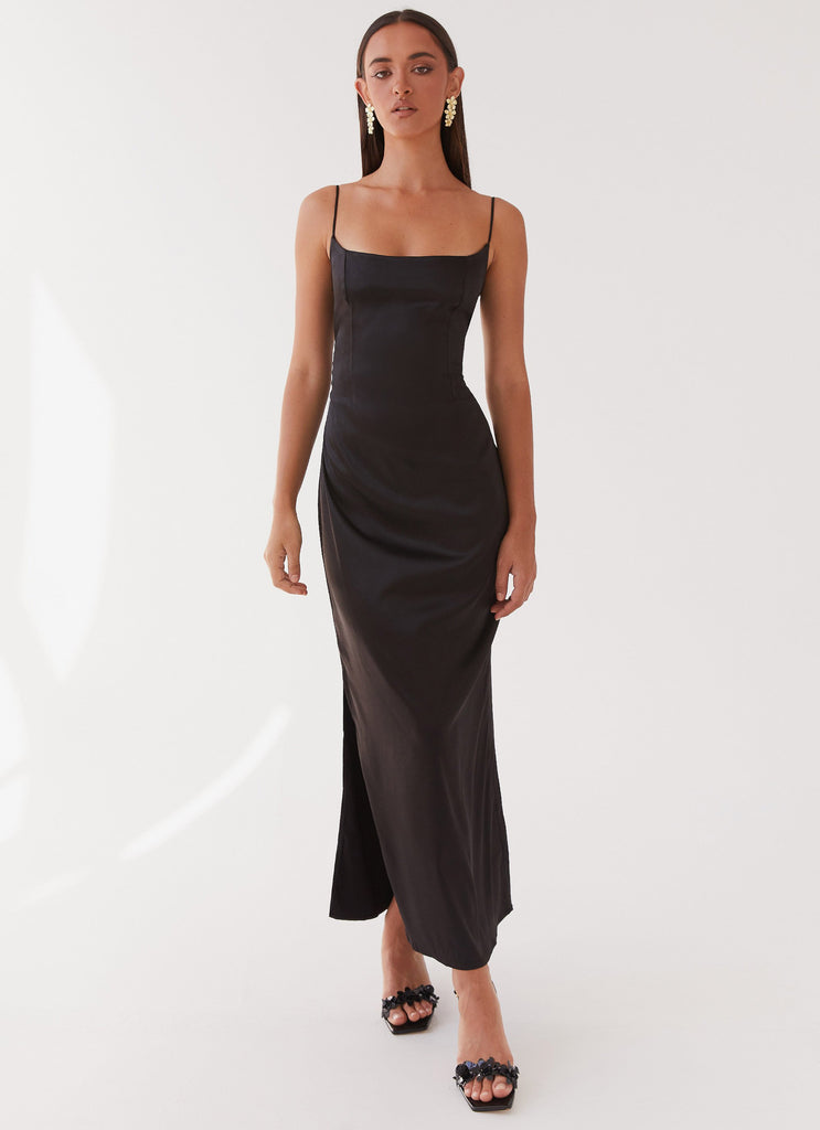 Womens Close To You Maxi Dress in the colour Black in front of a light grey background