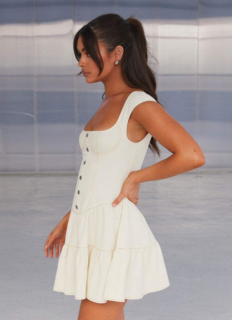 Womens Isabella Denim Bustier Dress in the colour Antique in front of a light grey background