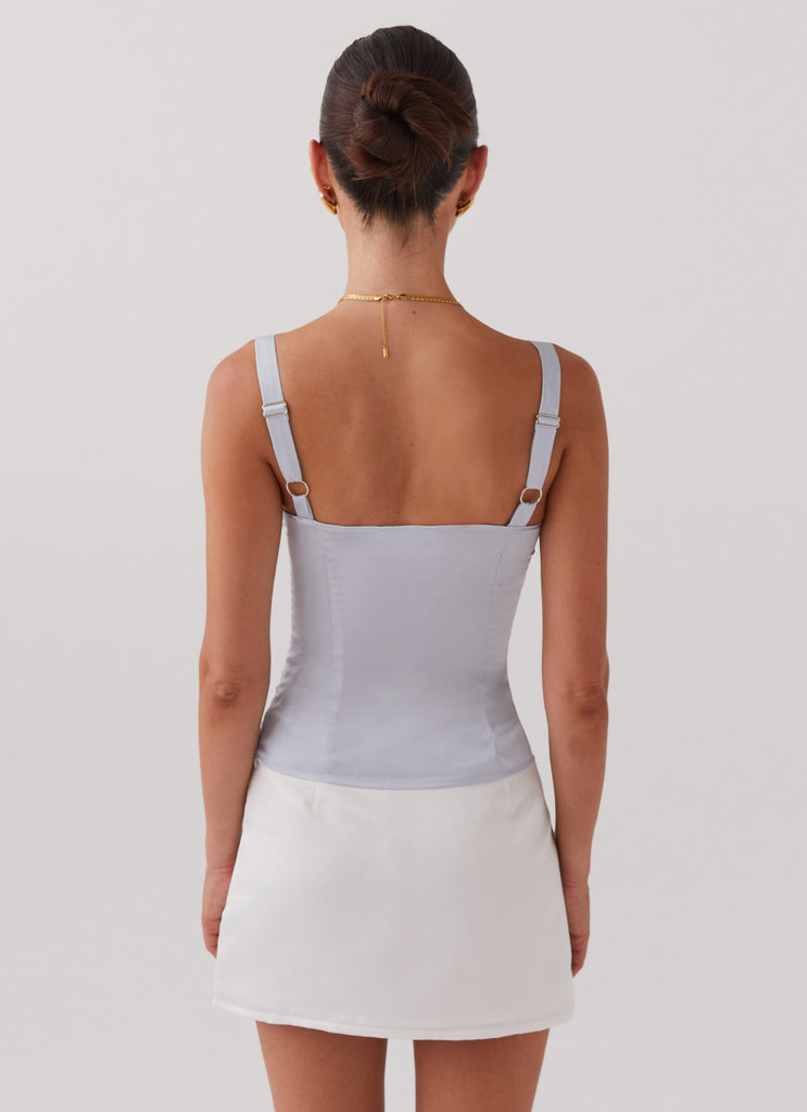 Womens Alissa Bustier Top in the colour Arctic Blue in front of a light grey background