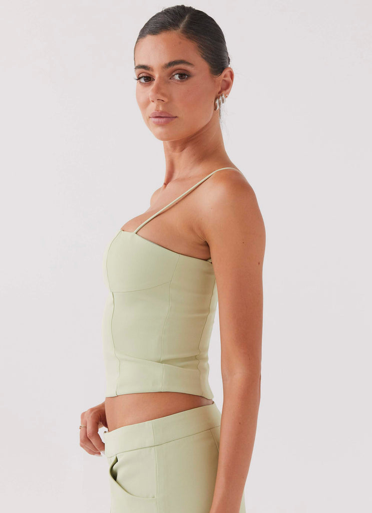 Womens Eliana Crop Top in the colour Green Zest in front of a light grey background