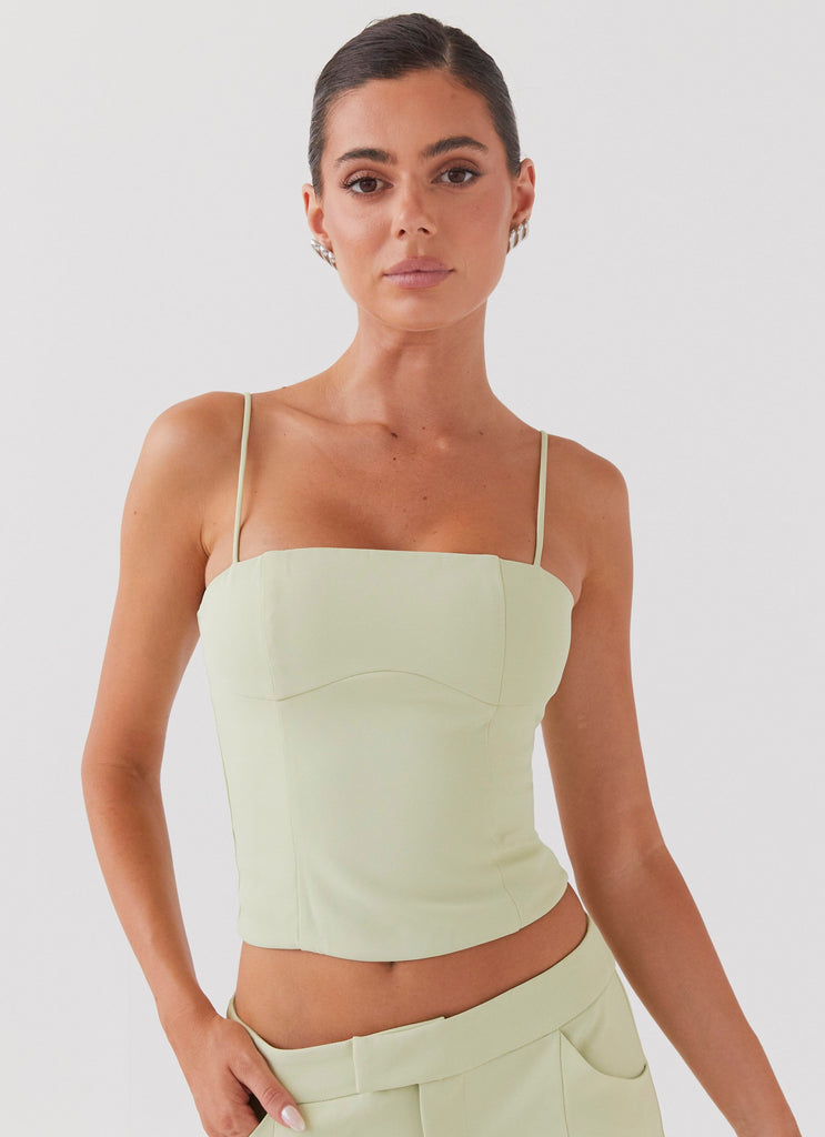 Womens Eliana Crop Top in the colour Green Zest in front of a light grey background