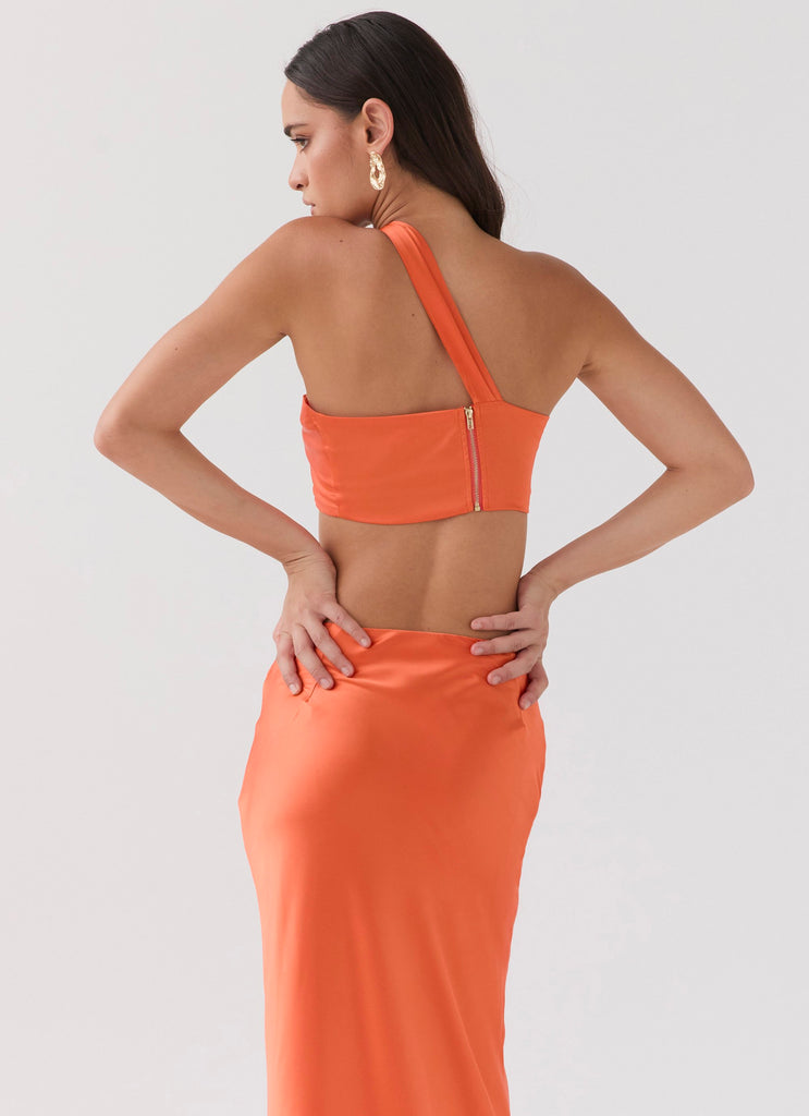 Hidden Oasis Satin Top - Tangerine