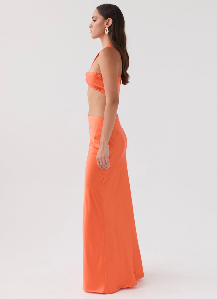 Hidden Oasis Satin Maxi Skirt - Tangerine