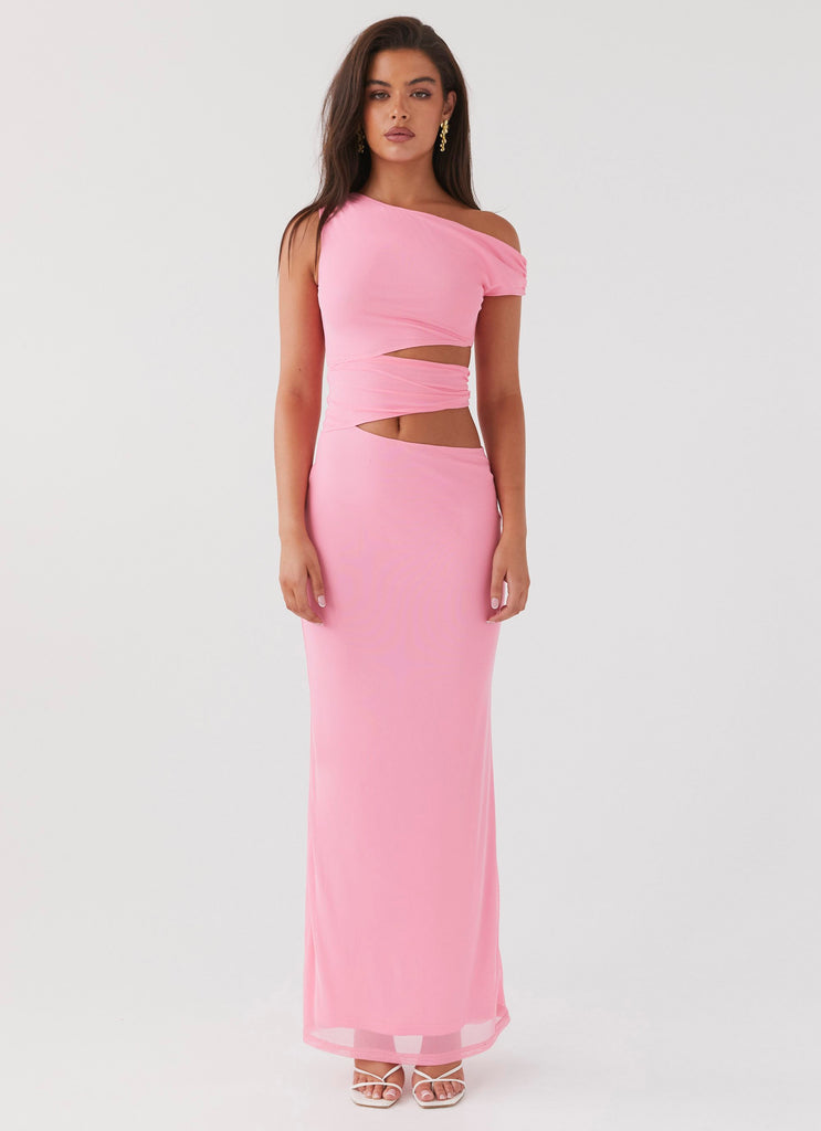 Womens Margot One Shoulder Maxi Dress in the colour Candy in front of a light grey background