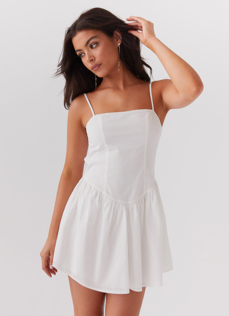 Womens Sweet Spirit Mini Dress in the colour White in front of a light grey background