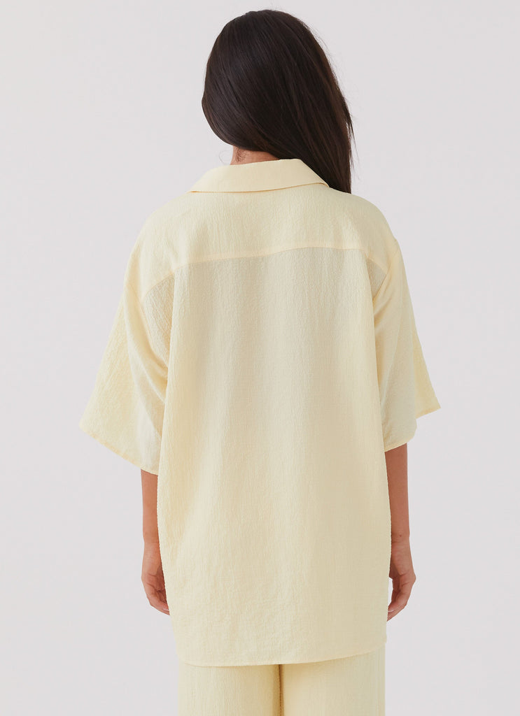 Womens The Good Days Shirt in the colour Lemon in front of a light grey background