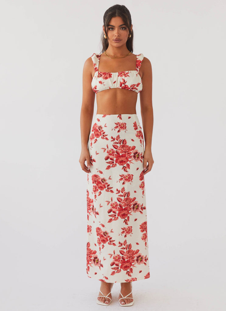 Womens Valencia Villa Bralet Top in the colour Rosa Floria in front of a light grey background