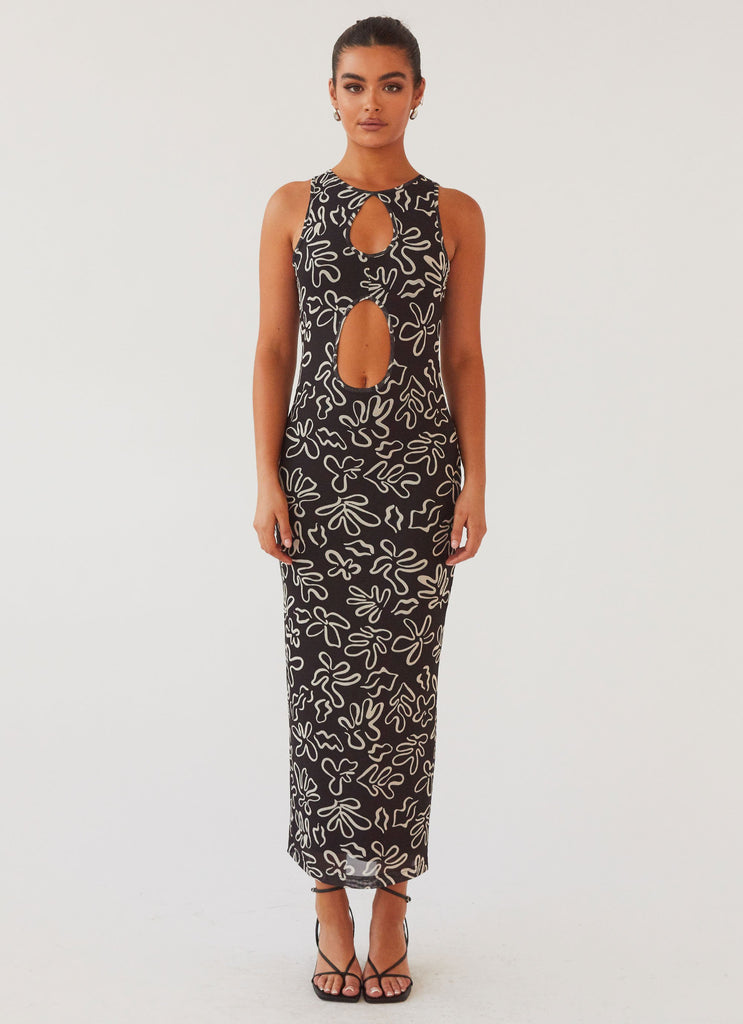 Womens All Eyes On Me Maxi Dress in the colour Petal Gloom in front of a light grey background