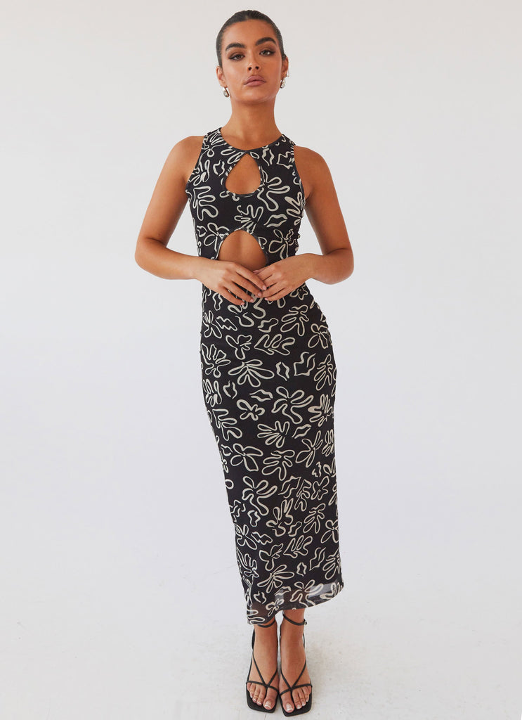 Womens All Eyes On Me Maxi Dress in the colour Petal Gloom in front of a light grey background