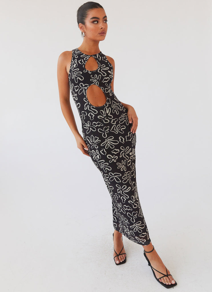 Womens All Eyes On Me Maxi Dress in the colour Petal Gloom in front of a light grey background