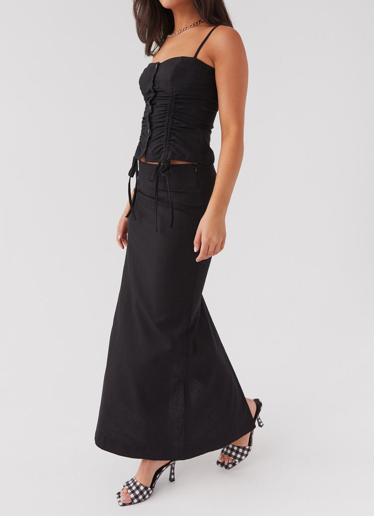 Ariana Linen Maxi Skirt - Black