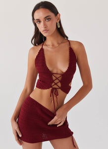 Wild Hearts Crochet Tie Top - Cherry Rose