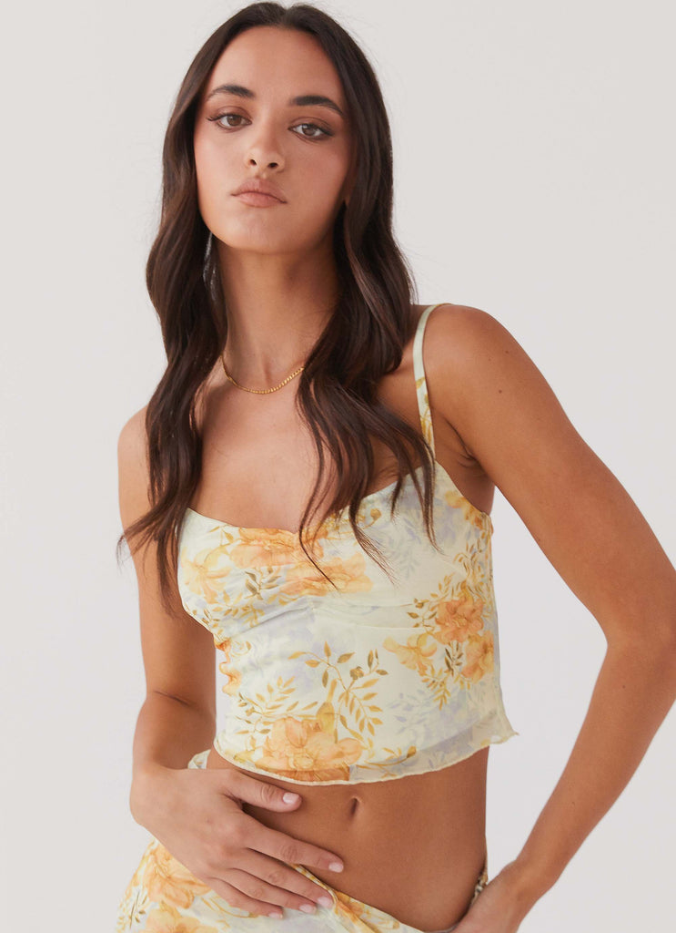 Womens Sun Will Shine Cami Top in the colour Dandelion in front of a light grey background