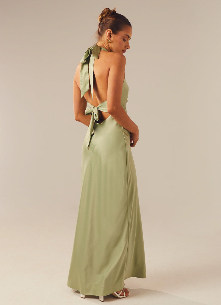 Heavy Hearted Satin Maxi Dress - Sage - Peppermayo