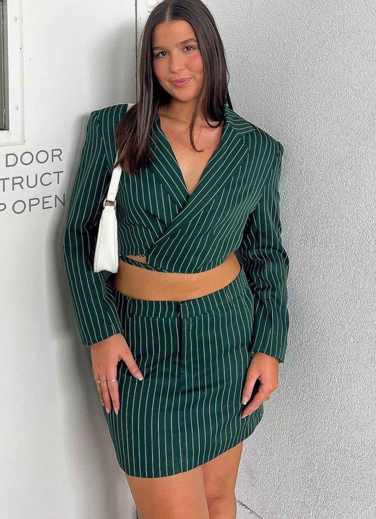 Forbidden Suit Skirt - Green Pinstripe - Peppermayo