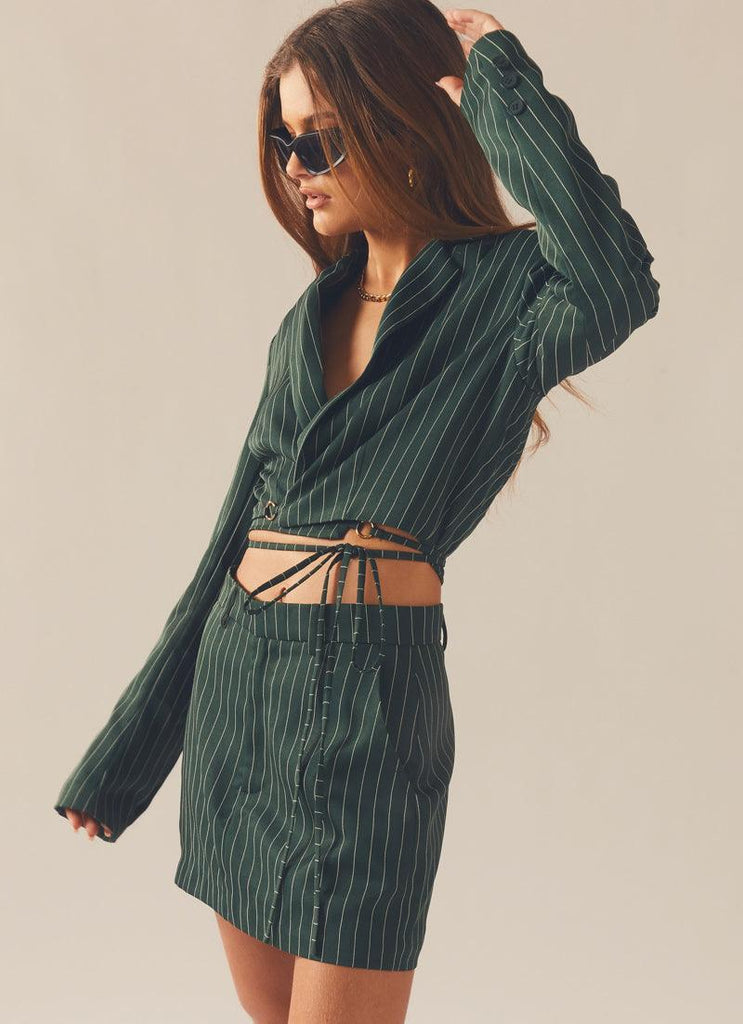 Forbidden Suit Skirt - Green Pinstripe - Peppermayo