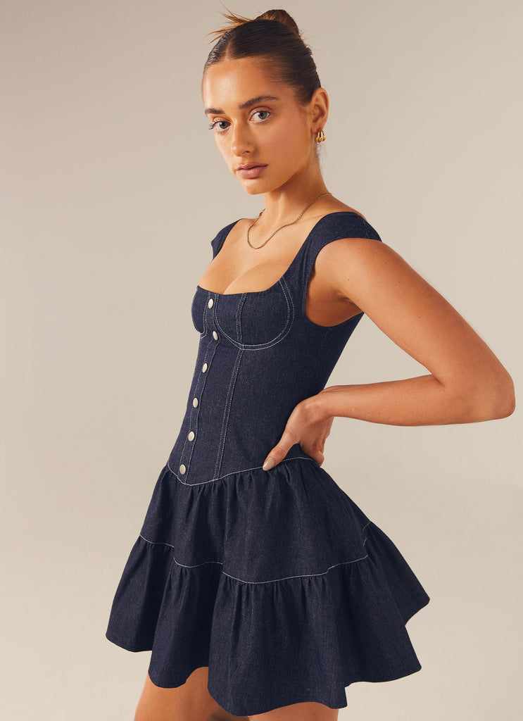 Isabella Denim Bustier Dress - Indigo - Peppermayo