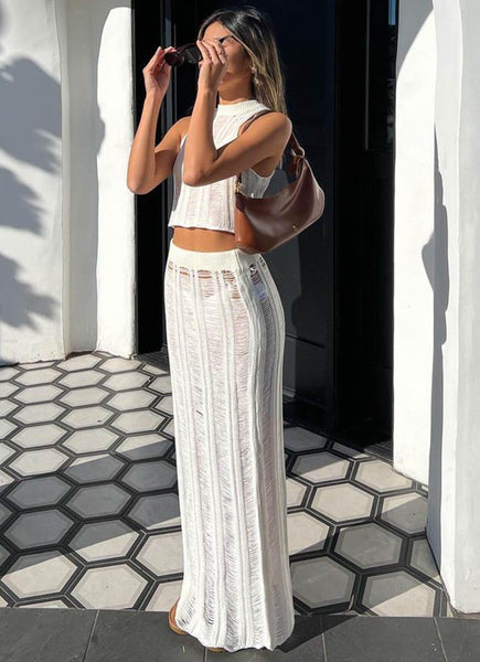 Peppermayo Exclusive - Perri Ladder Knit Maxi Skirt - Ivory